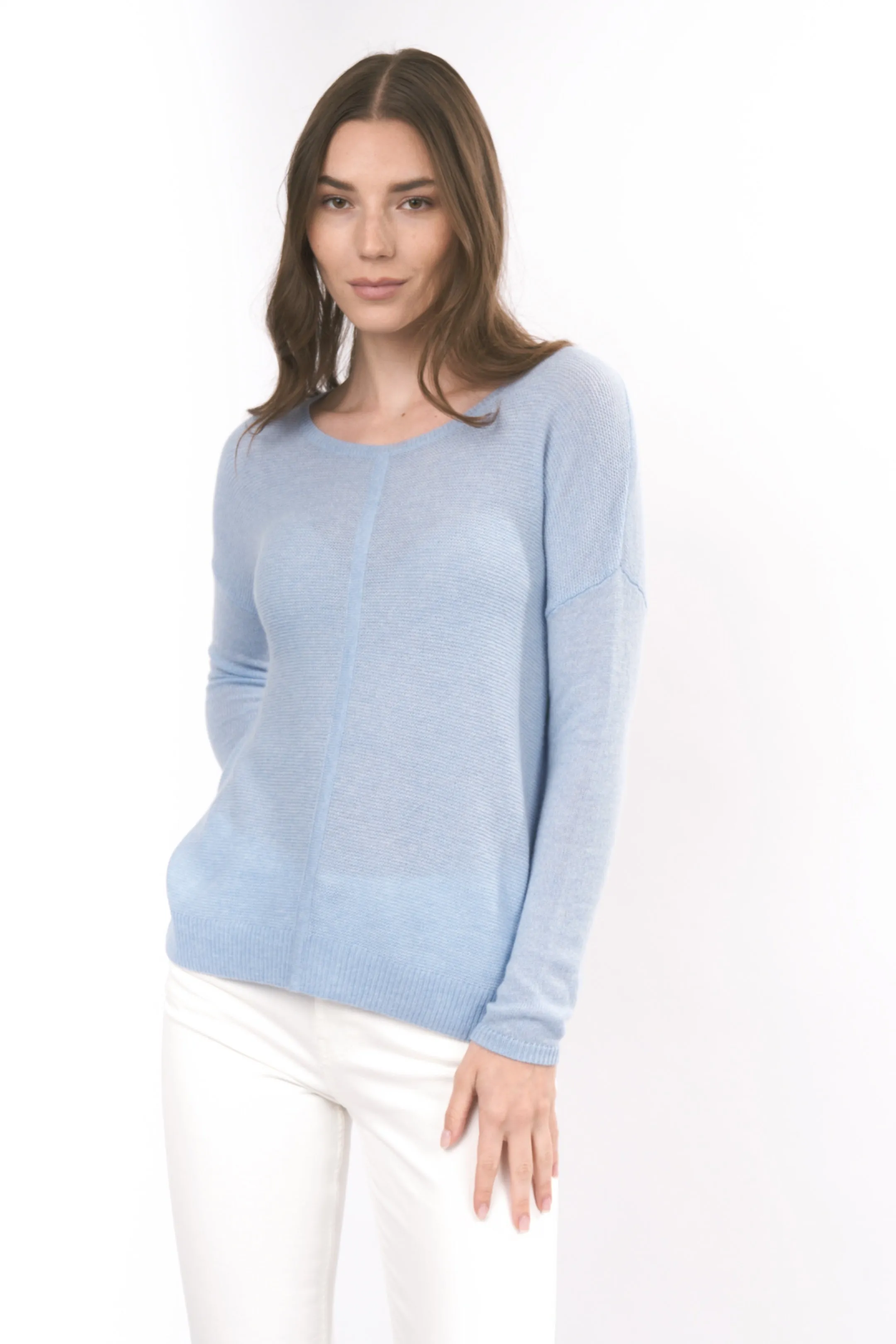 Robertson Madison 100% Cashmere Easy Fit Sweater CC-221 | Light Blue