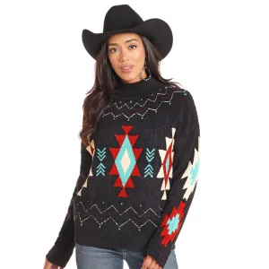 Rock & Roll Women's Black Mock Neck Southwest Sweater