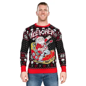 Rock and Roll Santa Claus Guitar Sleigher Knitted Ugly Christmas Sweater