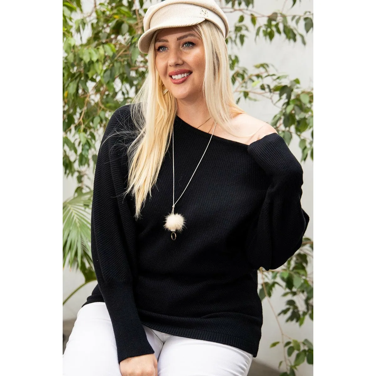 Round Neck Long Sleeve Plus-size Off-Shoulder Sweater