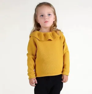 Ruffled Collar Knitted Pullover Sweater Top for Babies Toddlers Girls