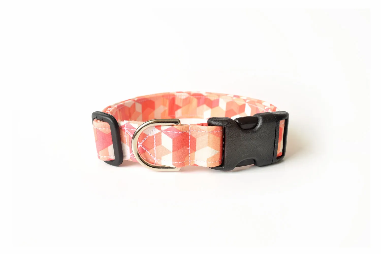 Salmon Pink Geometric Cubes Dog Collar