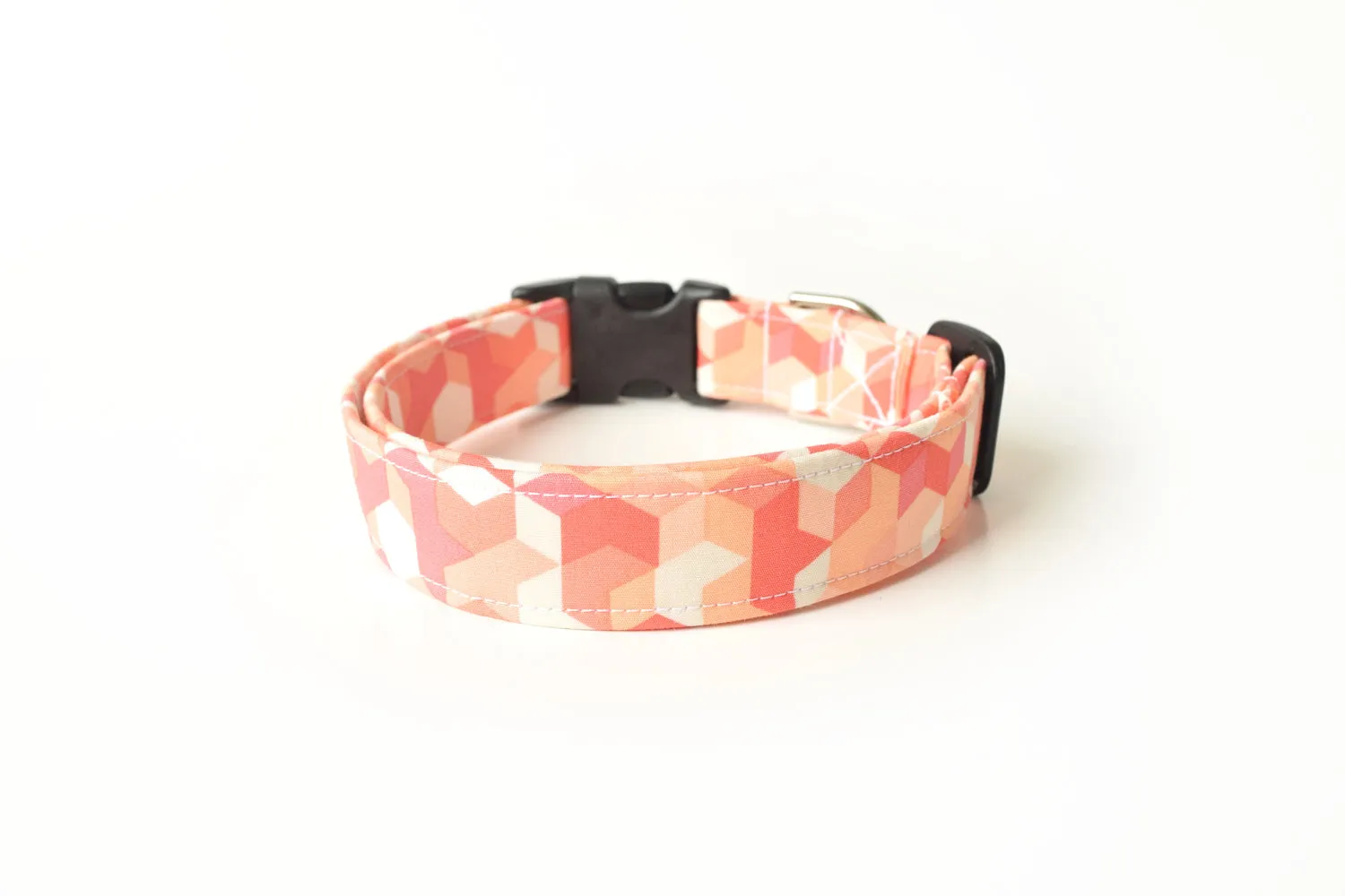 Salmon Pink Geometric Cubes Dog Collar