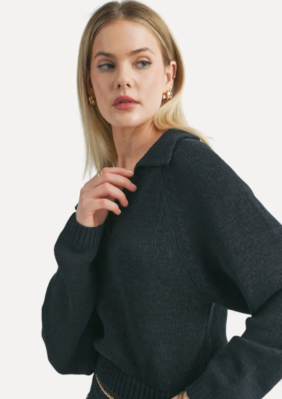 Scarlet Collared Long Sleeve Sweater - Black