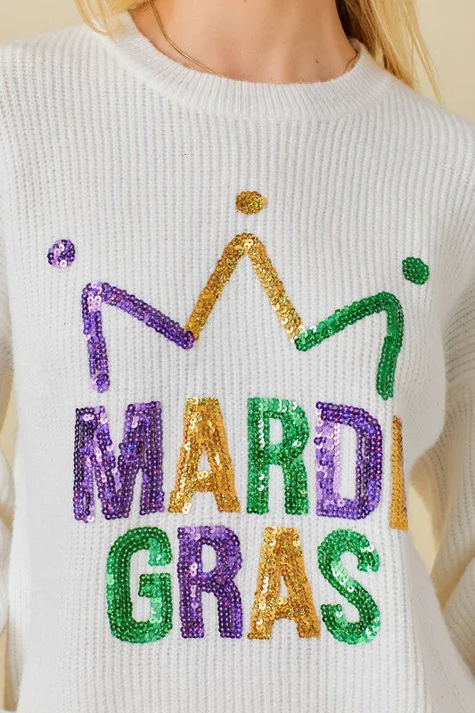 Sequin Crown Mardi Gras Sweater