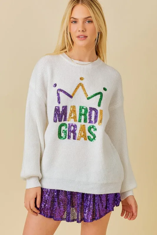 Sequin Crown Mardi Gras Sweater