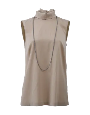 Silk Turtleneck With Monili Lariat