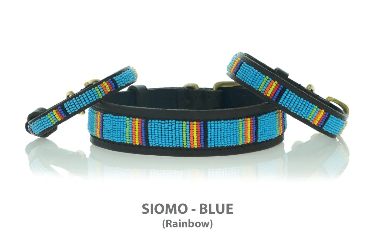 SIOMO BLUE (Rainbow) Maasai Beaded Collars and Leashes