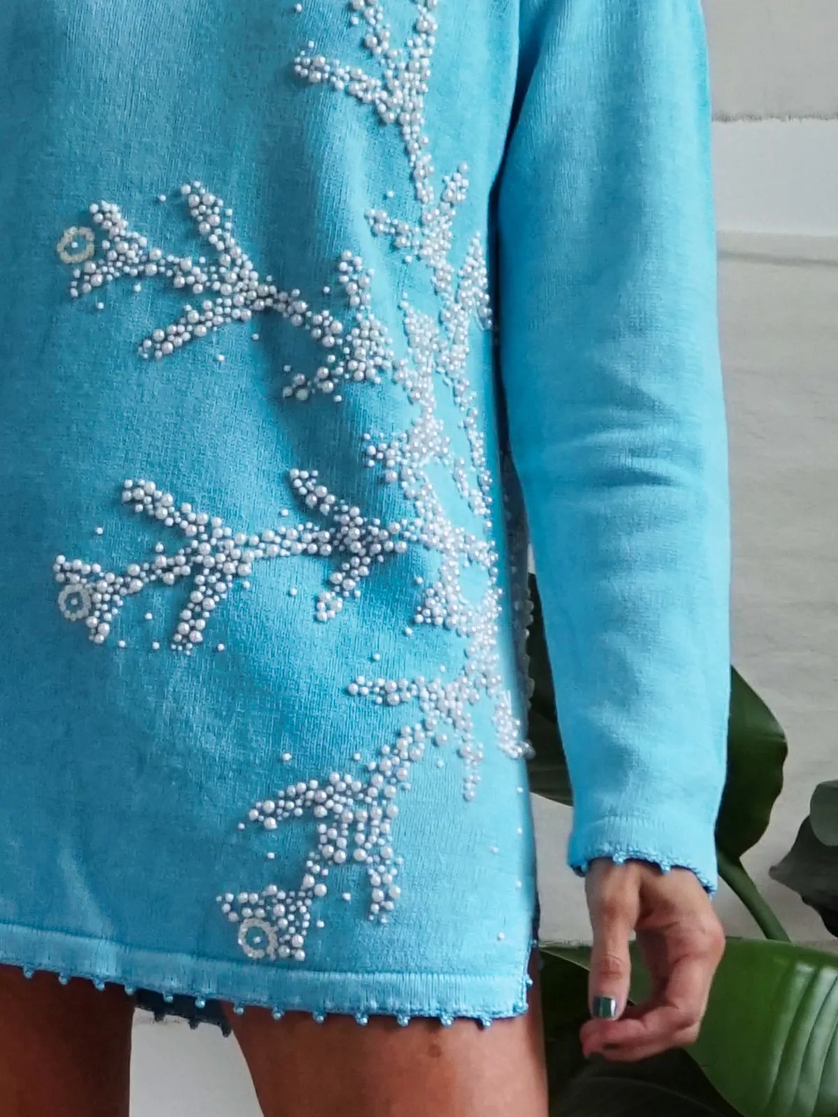 Sky Blue Seaweed Pearl Sweater