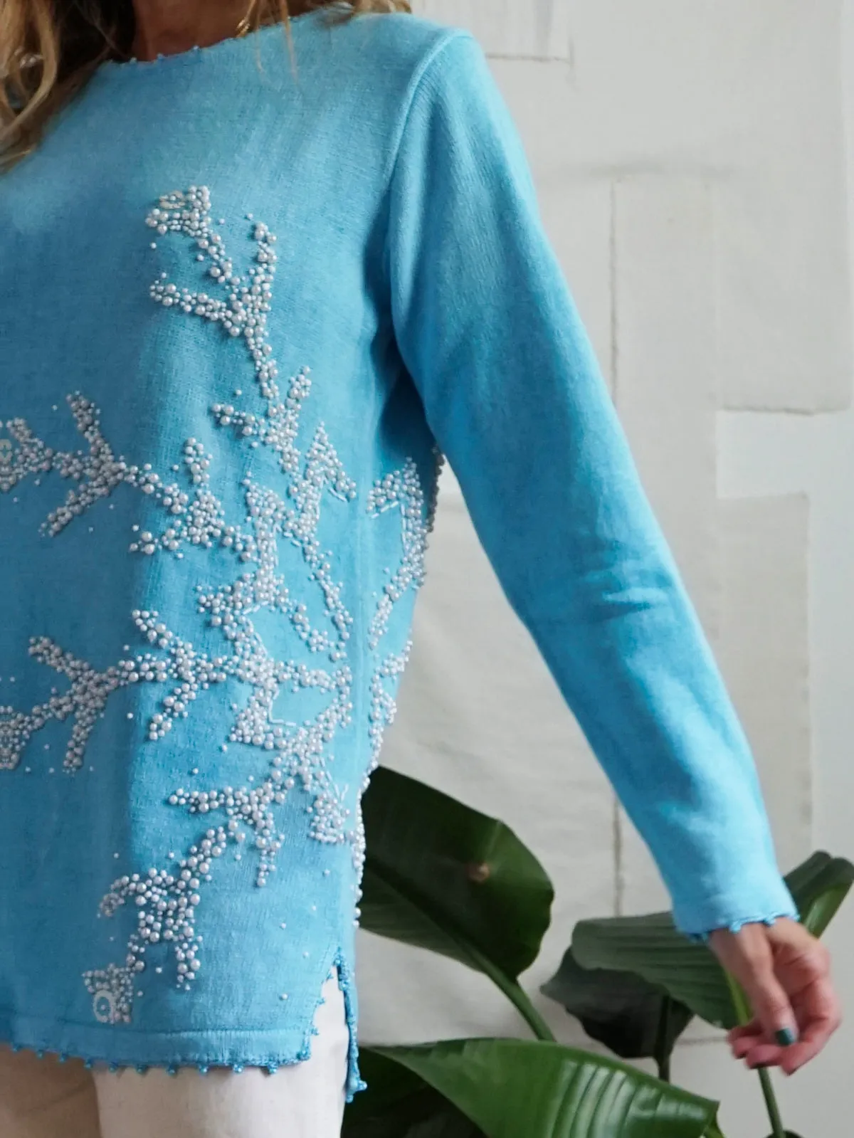 Sky Blue Seaweed Pearl Sweater