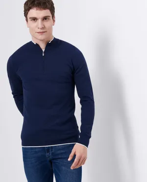 Slim Fit Knitted Cotton Half Zip Sweater