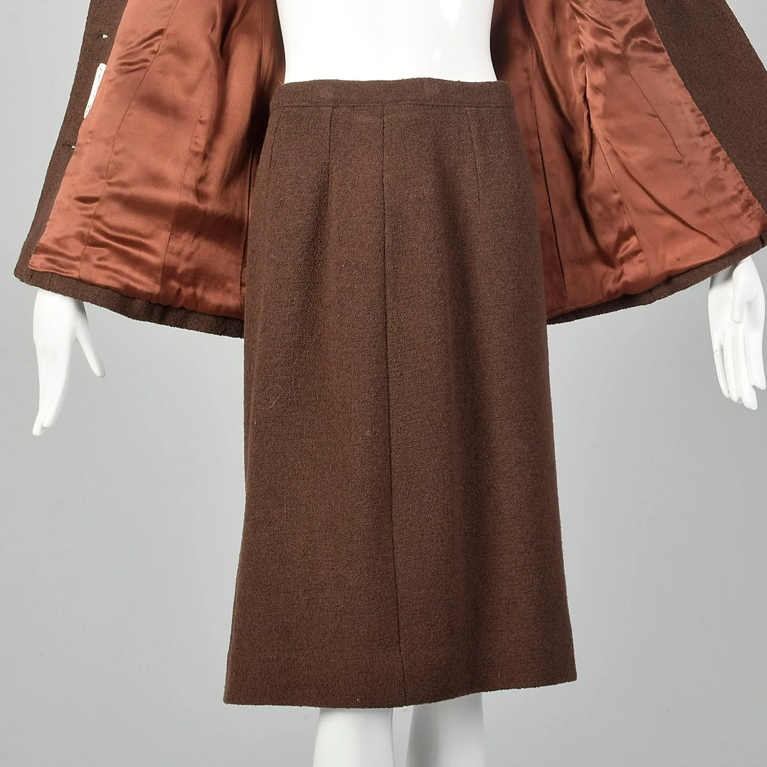 Small 1960s Brown Tweed Skirt Suit with Mink Collar