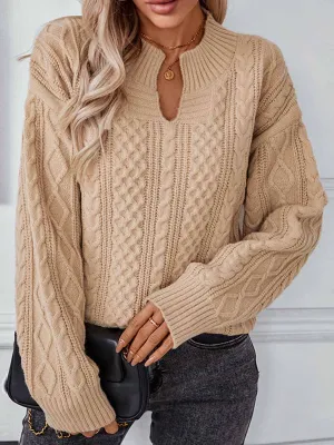 Solid Color Cable-Knit Longsleeved Sweater