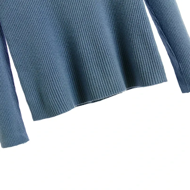 Solid Knitted Vintage Long Sleeve Zip-up Basic Half Turtleneck Sweater