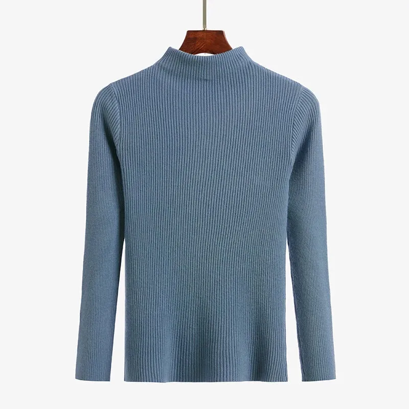 Solid Knitted Vintage Long Sleeve Zip-up Basic Half Turtleneck Sweater