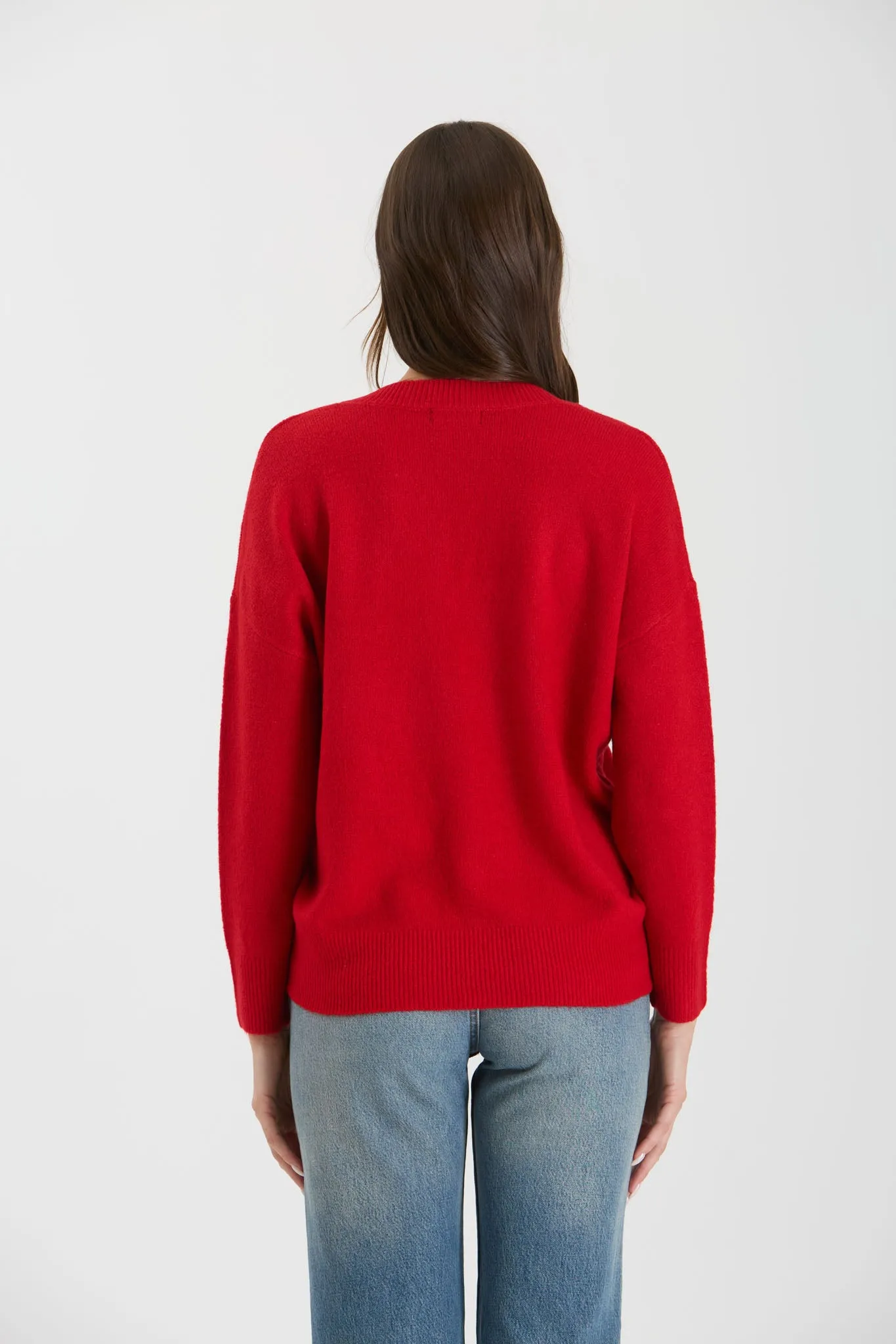 SOLID V NECK DROP SHOULDER KNIT SWEATER