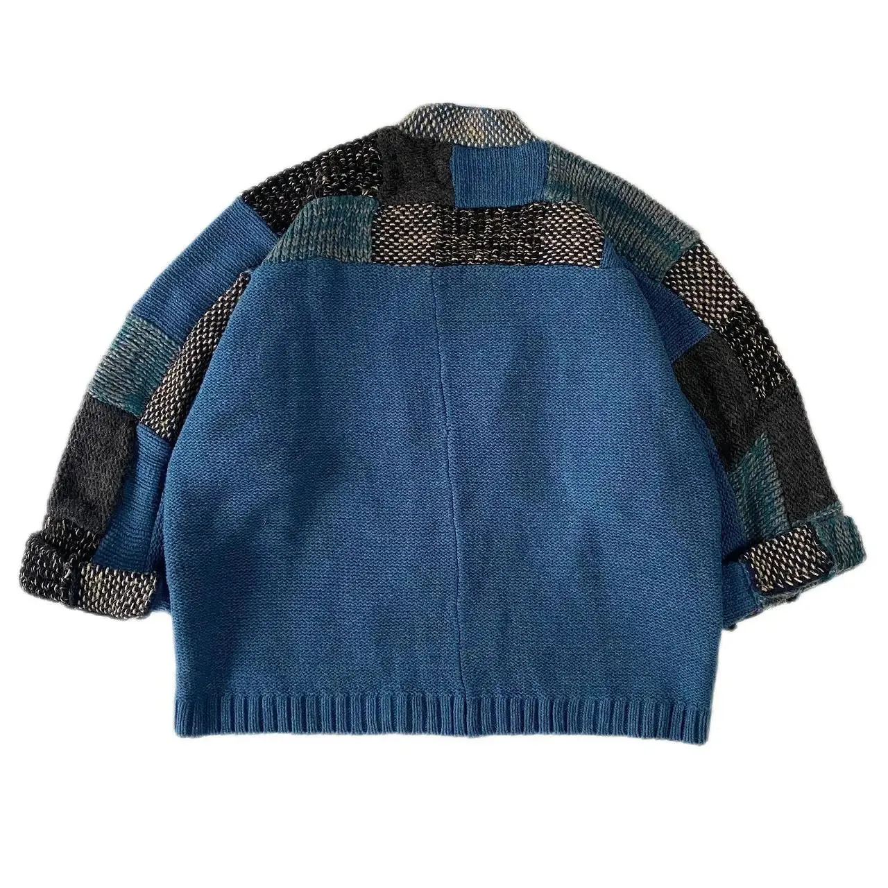 Stitching Knitted Japan Blue V-neck M-length Coat Loose Cardigan