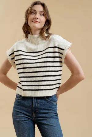 STRIPE FUNNEL NECK DROP SHOULDER SWEATER KNIT TOP