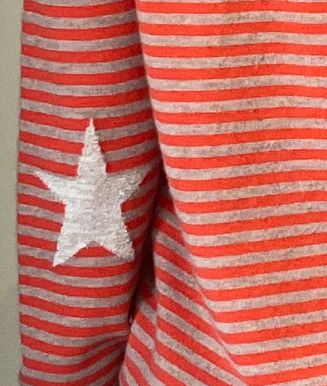 Striped boxy crew neck with star intarsia elbows