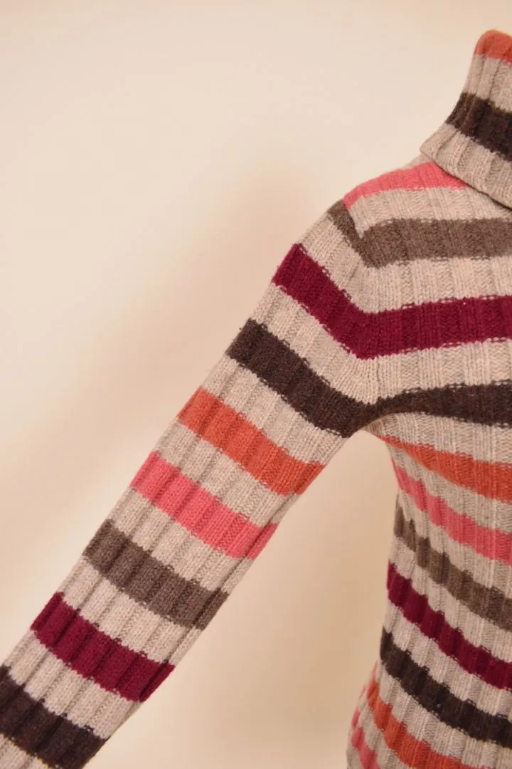 Striped Creamy & Colorful Turtle Neck