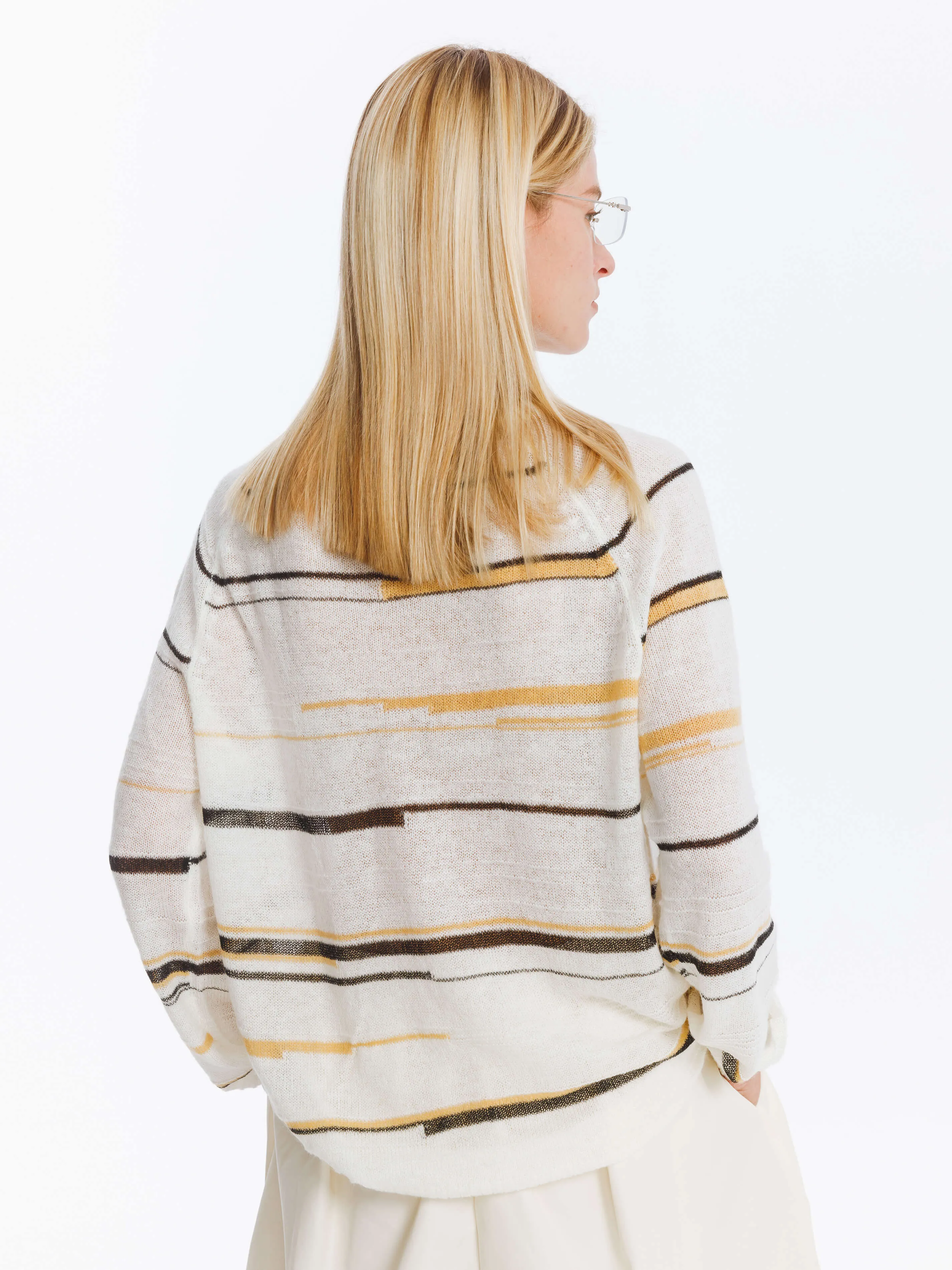 Striped Knit Long Sleeve Top with Wool Blend