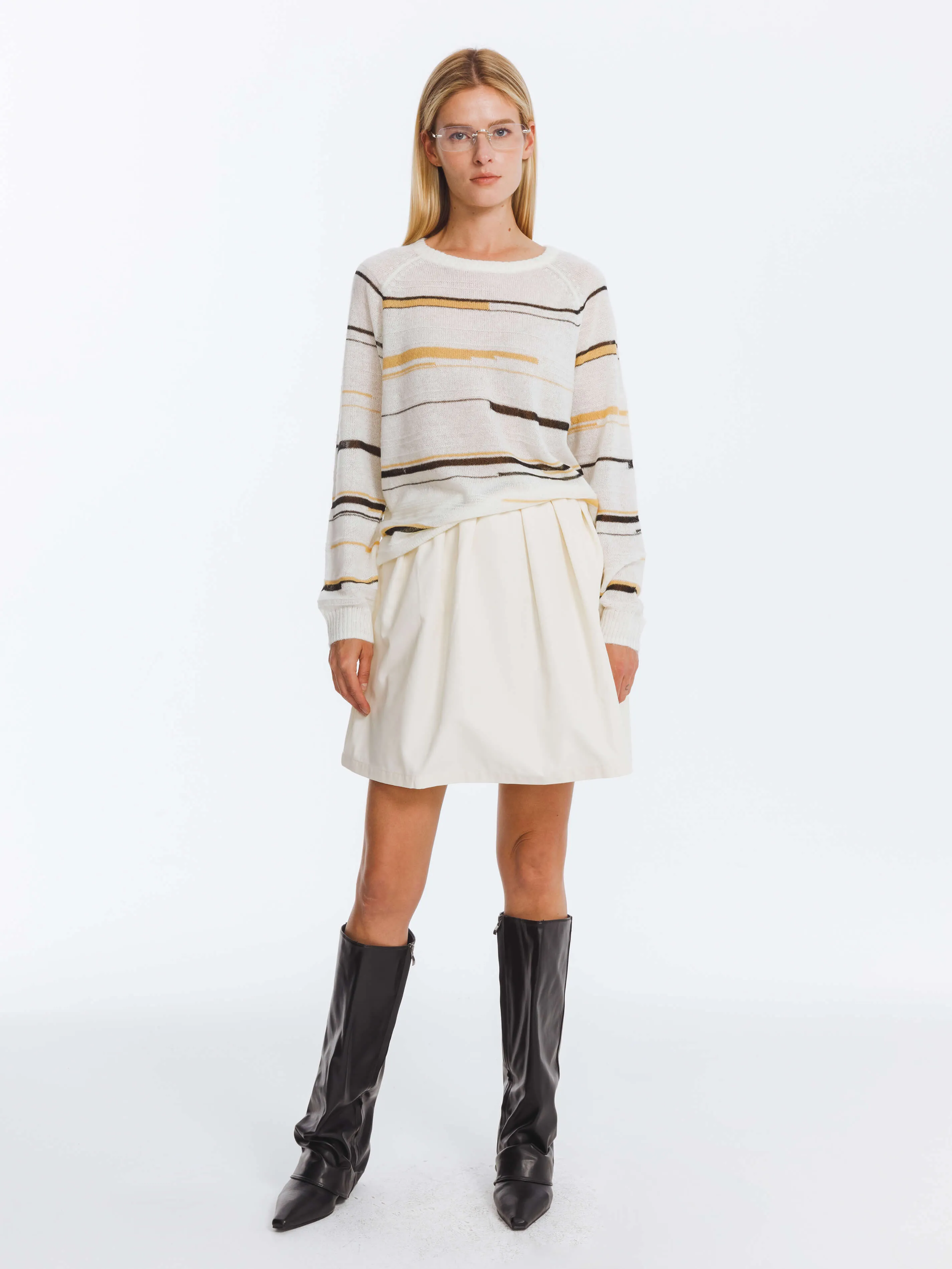 Striped Knit Long Sleeve Top with Wool Blend