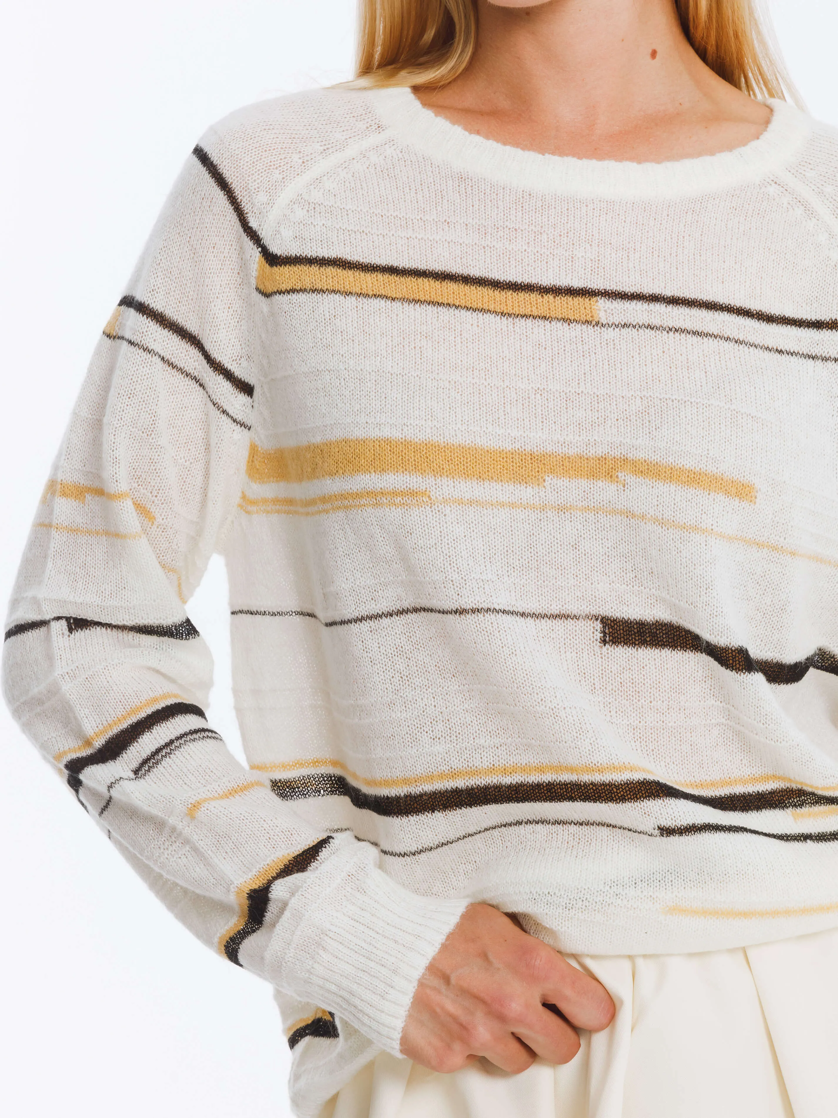 Striped Knit Long Sleeve Top with Wool Blend