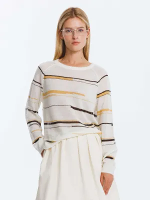 Striped Knit Long Sleeve Top with Wool Blend