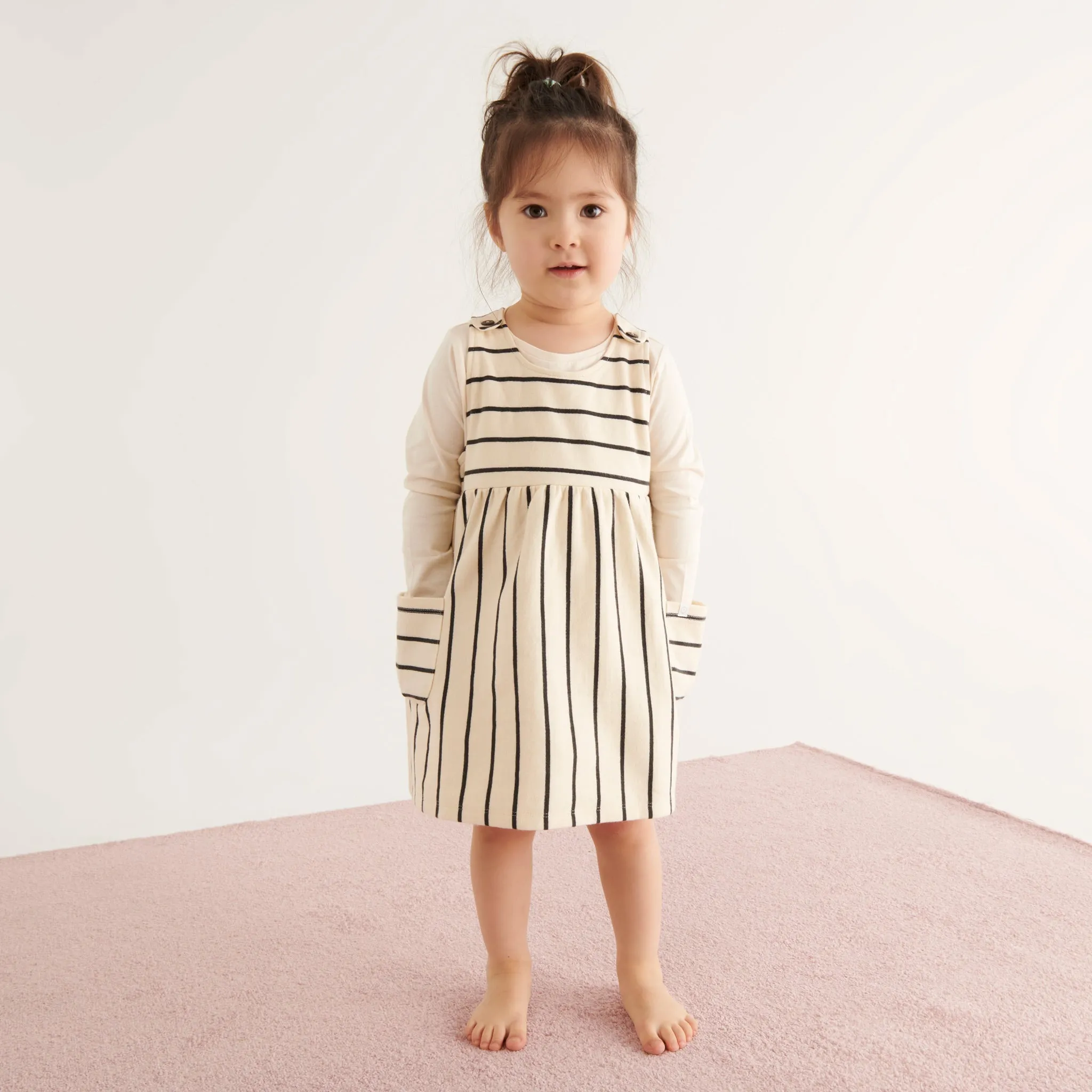 Striped Pinafore Dress & Panda Long Sleeve T-Shirt Outfit