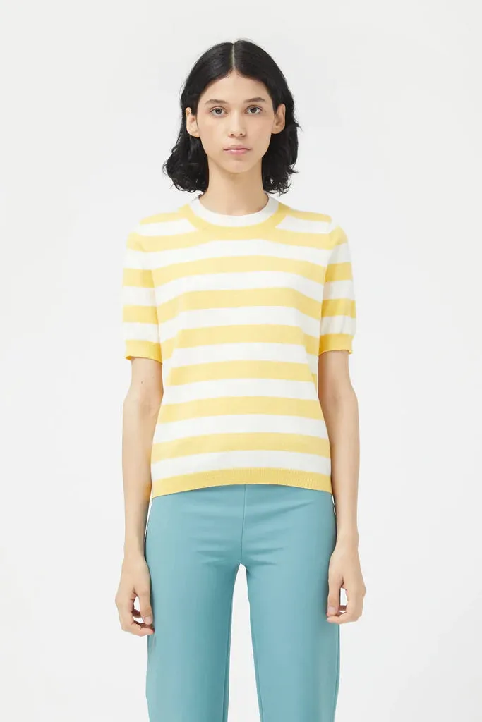 Striped Short Sleeve Sweater - Yellow