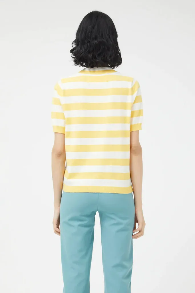 Striped Short Sleeve Sweater - Yellow