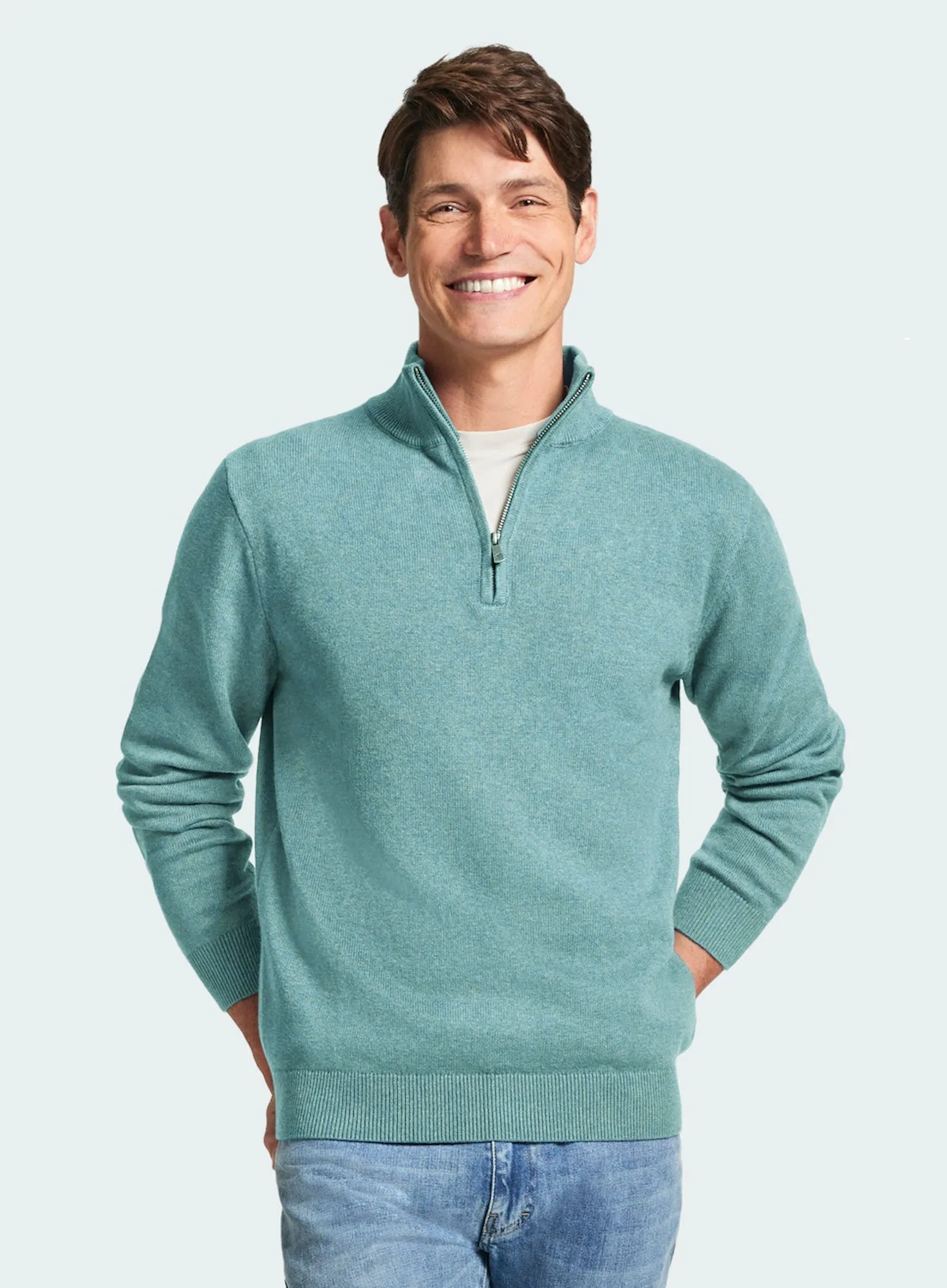 Sw75 Half-Zip Funnel Neck Ribbed Sweater - Mint