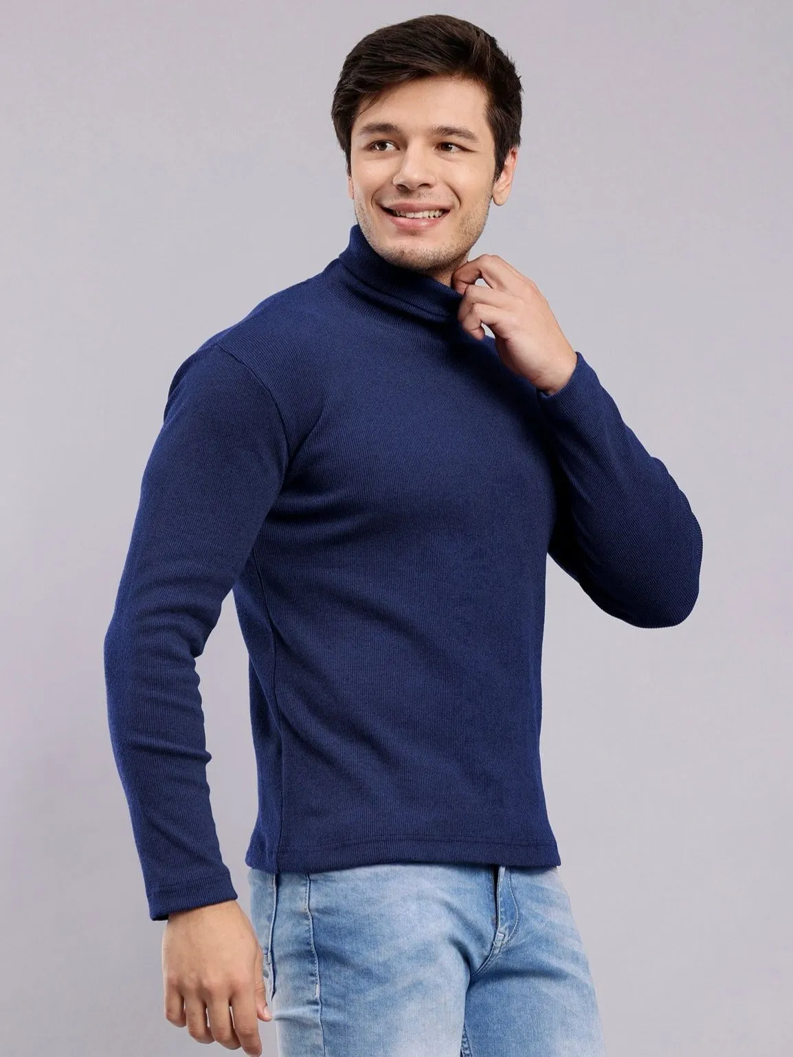 Sw79 SLIM FIT RIB-KNIT TURTLENECK SWEATER - Navy