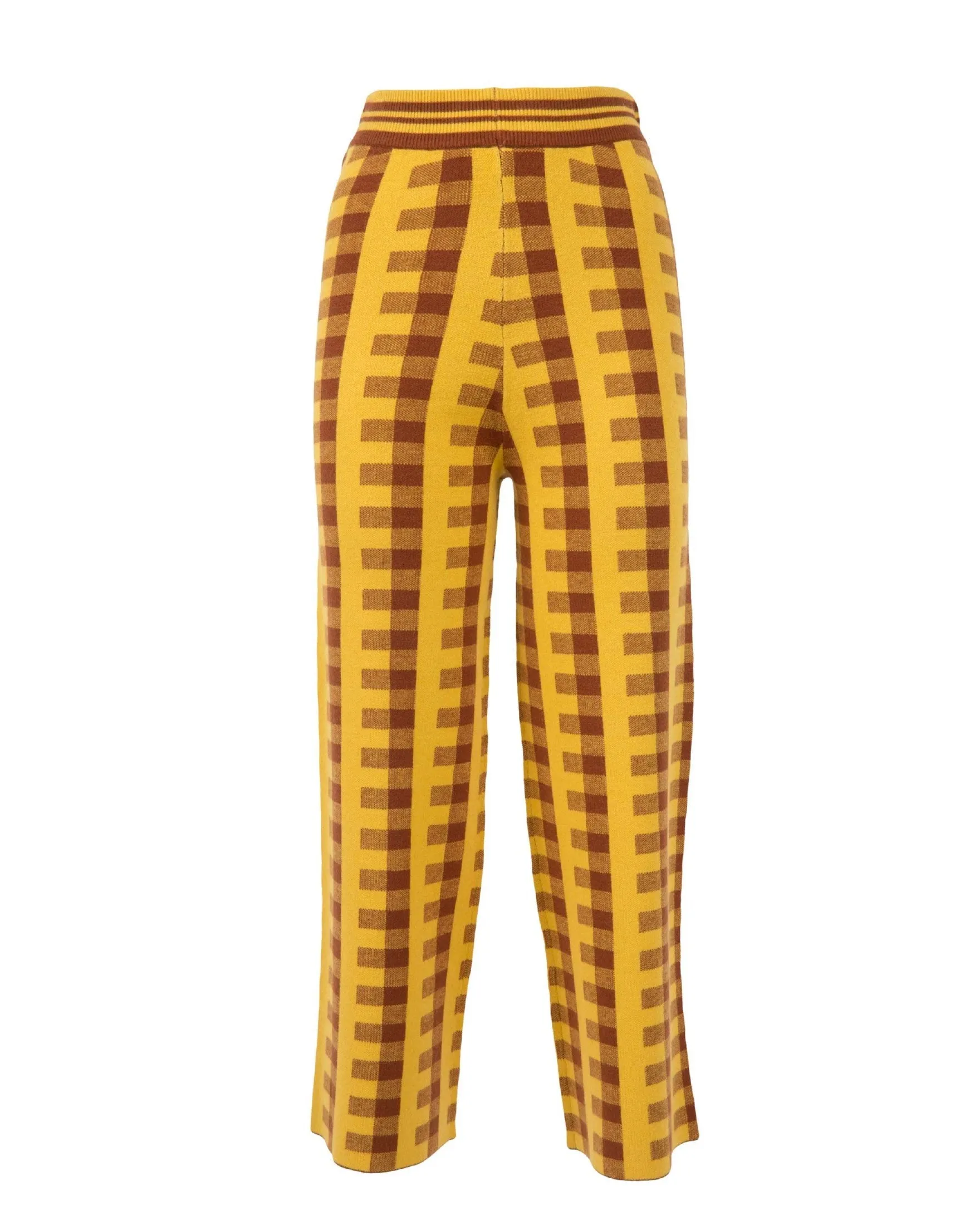 Sweater and trousers yellow brown check