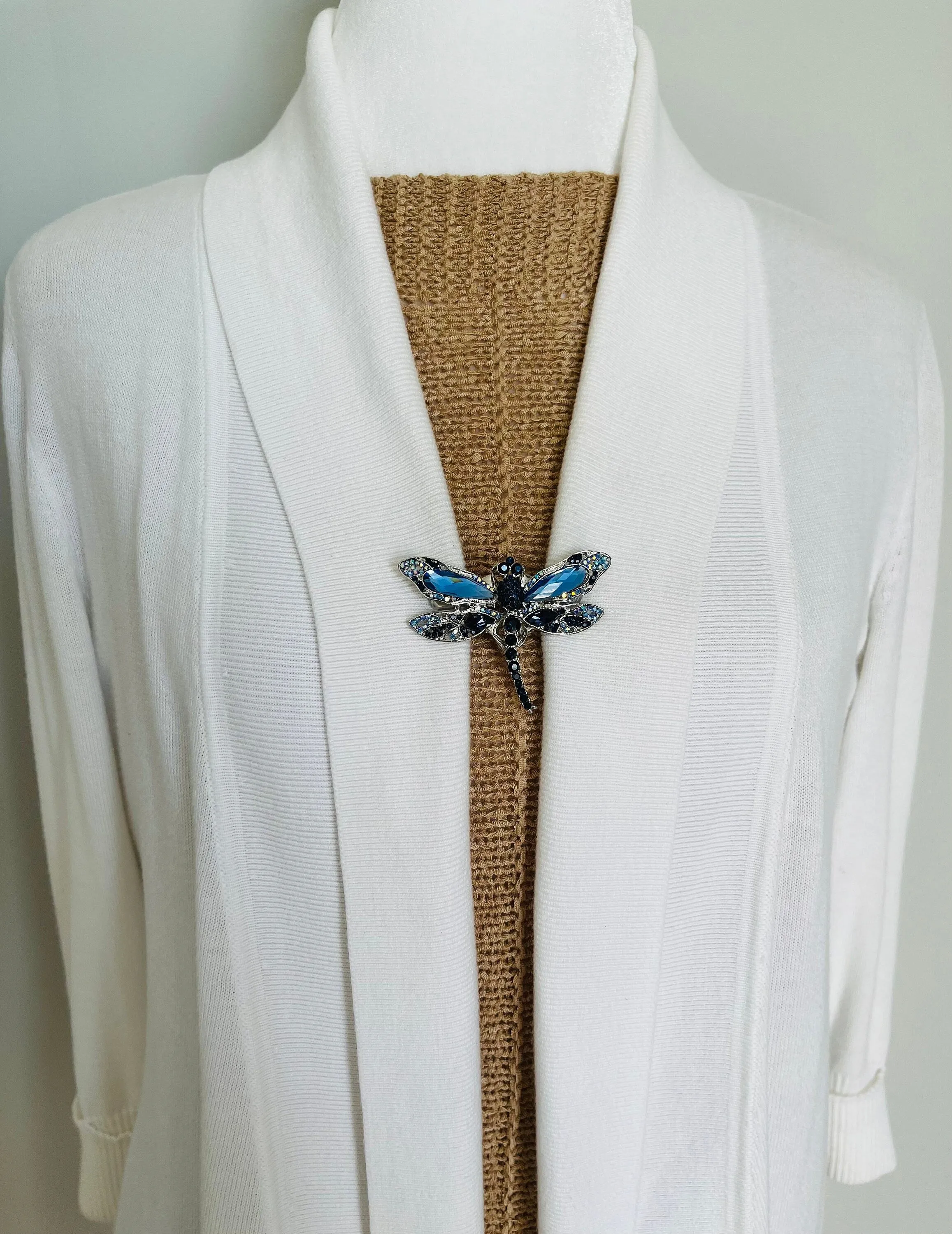 Sweater Clips Blue Rhinestone Dragonfly Sweater Clip Dragonfly Scarf Clip Cardigan Clasp Jewelry Gift for Mom Gifts for Her by Fabulici