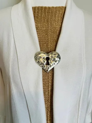 Sweater Clips Locking Heart Sweater Clip Silver Cardigan Clasp Sweater Guard Jewelry Gift Gifts for Her by Fabulici