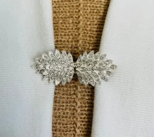 Sweater Clips Silver Floral Sweater Clip Rhinestone Crystals Cosplay Clips Cloak Clasps Jewelry Gift Gifts for Her by Fabulici