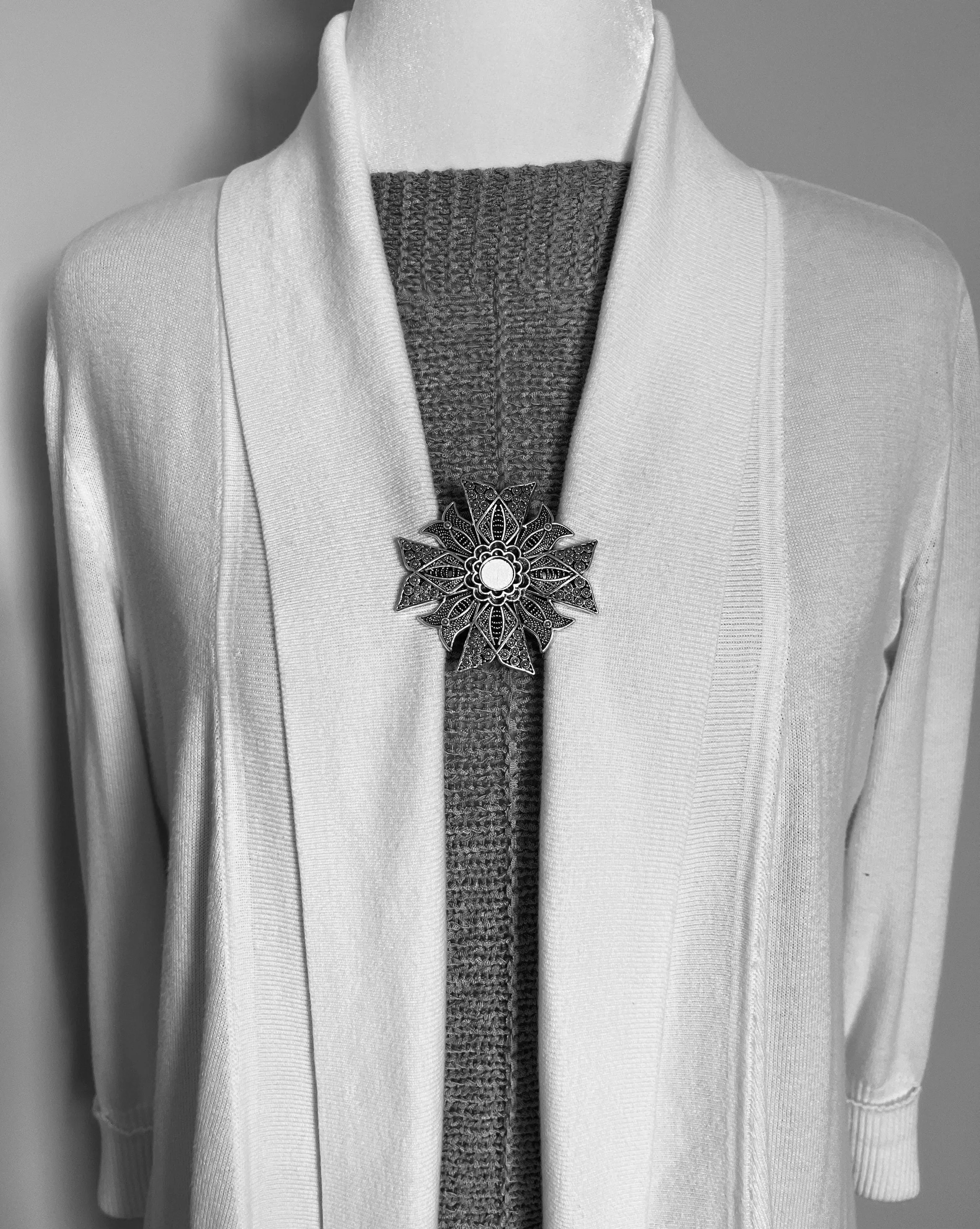 Sweater Clips Silver Flower Cardigan Clasp Sweater Clip Vintage Style Sweater Guard Jewelry Gifts for Her by Fabulici