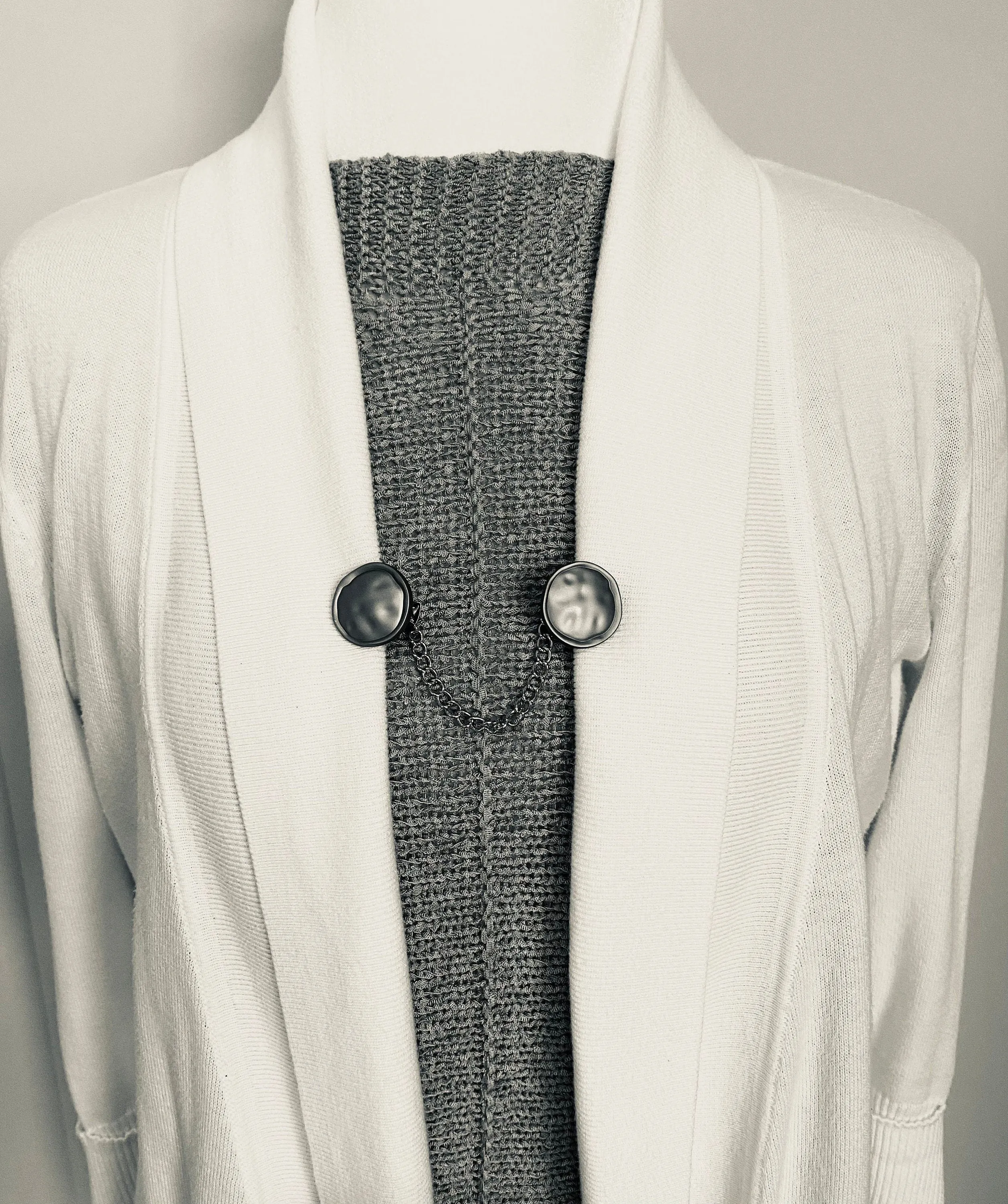 Sweater Clips Simple Minimalist Chain Cardigan Sweater Clip Fashion Silver Matte Style Button Jewelry Gift Gift for Her by Fabulici