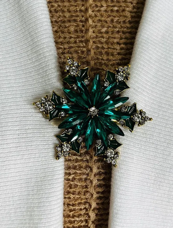 Sweater Clips Snowflake Cardigan Clasp Green Sweater Clip Rhinestone Jewelry Birthday  Gift for Mom Gift for Her by Fabulici