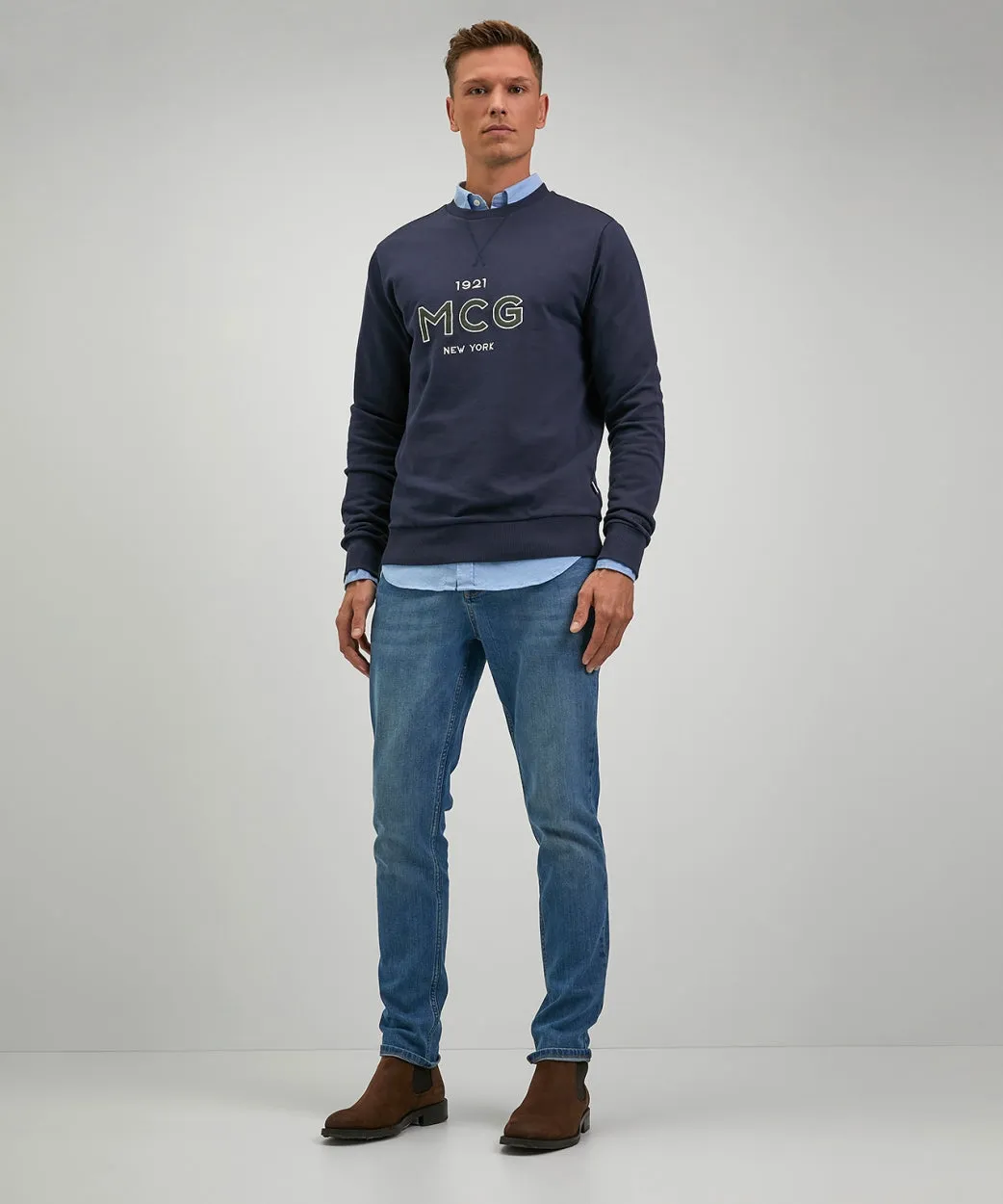 Sweater rondehals met graphic | Navy