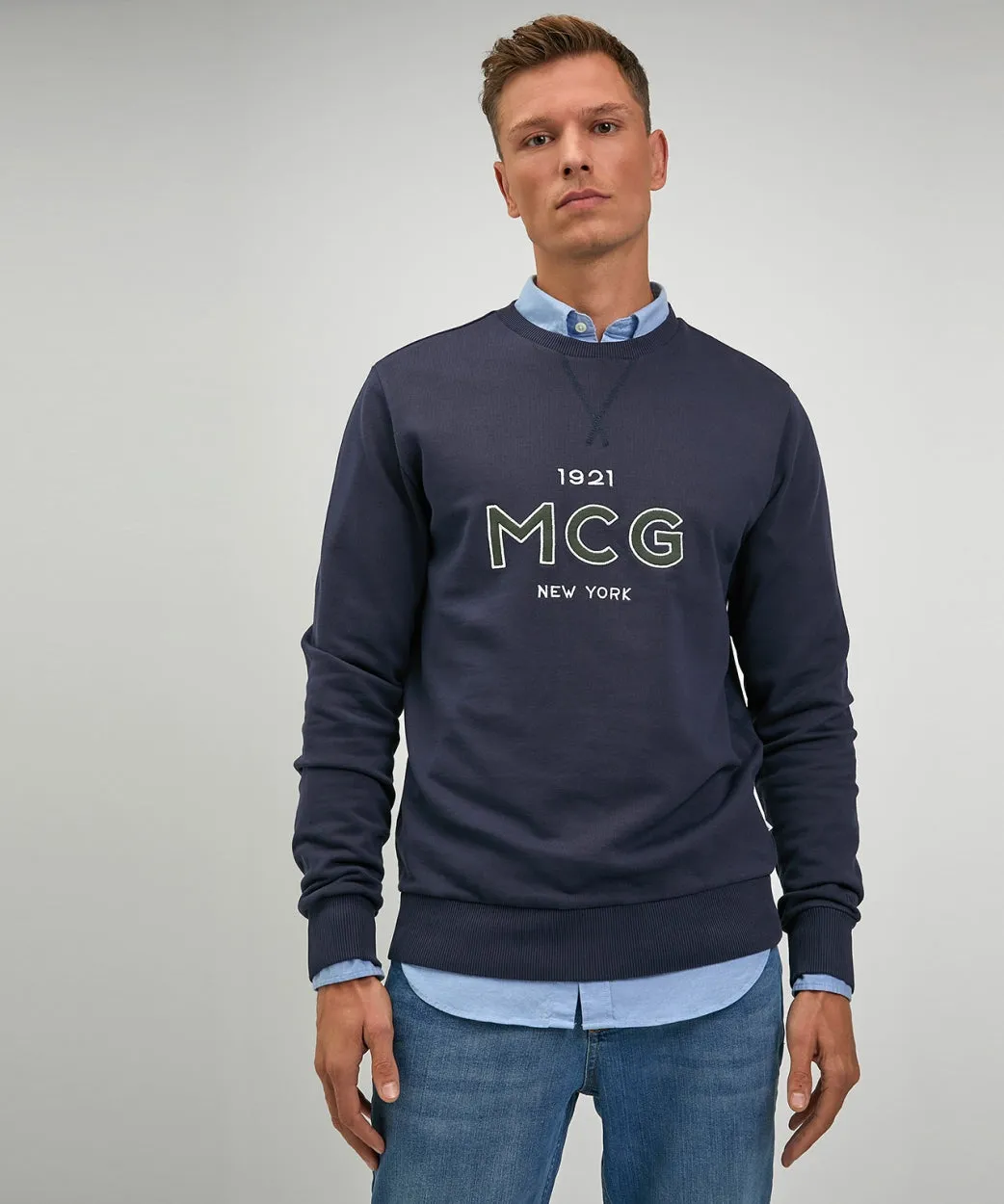 Sweater rondehals met graphic | Navy