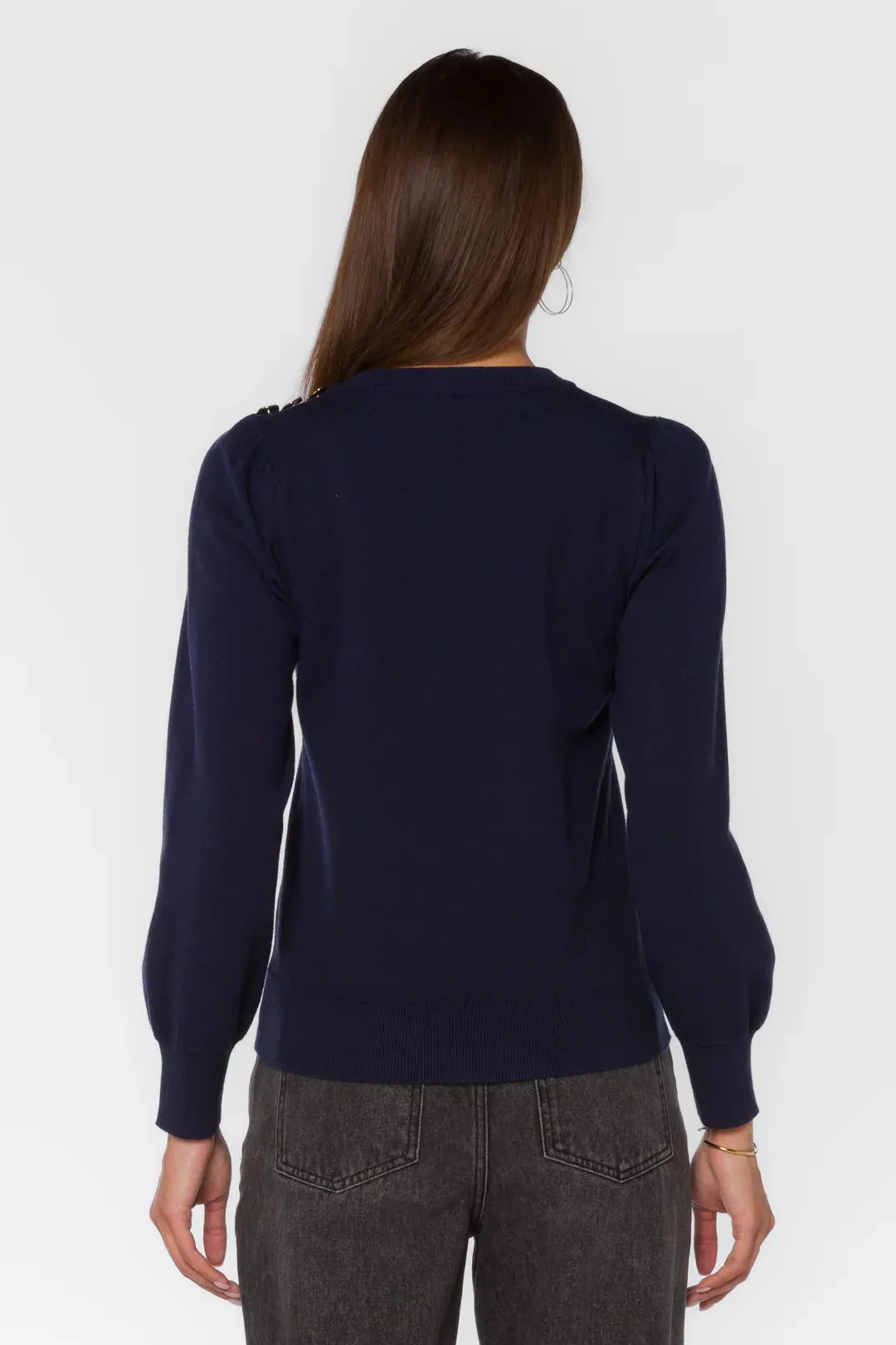 Taffy Navy Gold Button Sweater