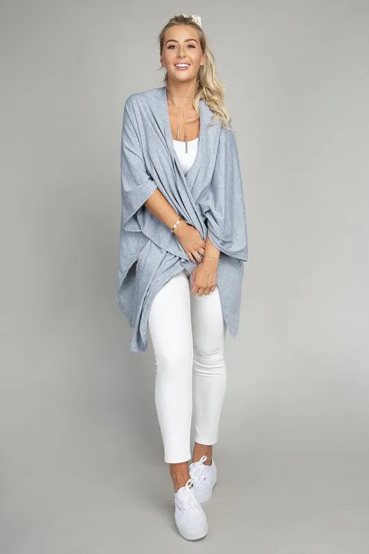 TEEK - Blue Gray Drop Shoulder Open Front Cardigan