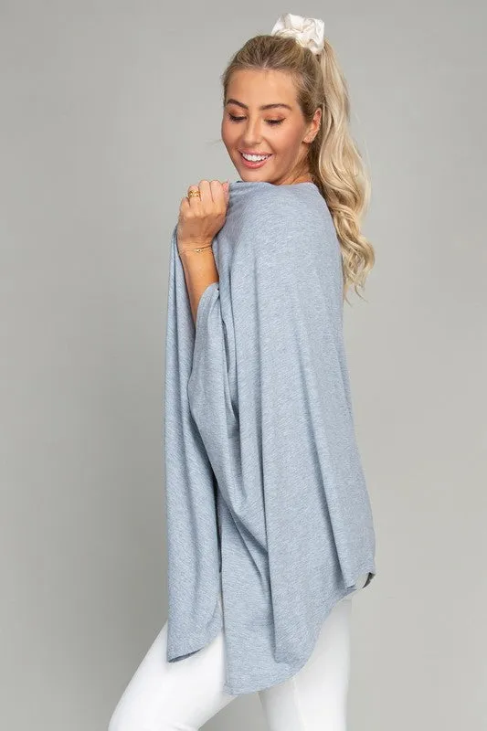 TEEK - Blue Gray Drop Shoulder Open Front Cardigan