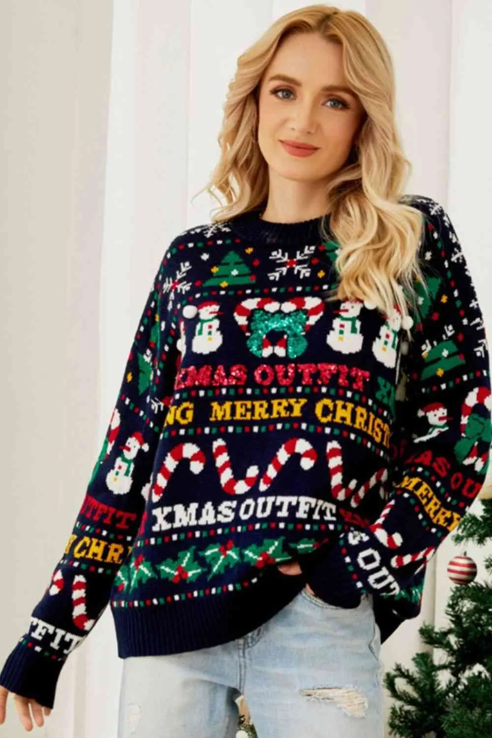 TEEK - Christmas Crewneck Dropped Shoulder Sweater