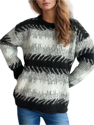 TEEK - Contrast Round Neck Dropped Shoulder Sweater