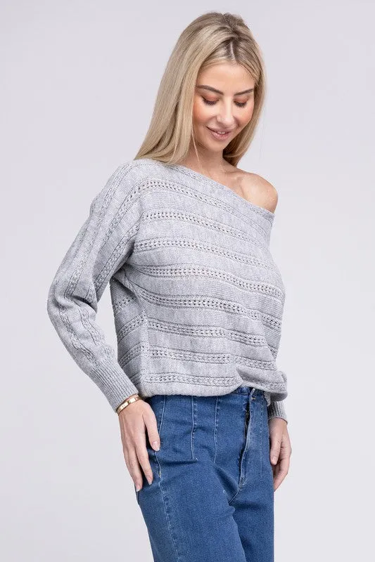 TEEK - Grey Boat Neck Cable Knit Sweater