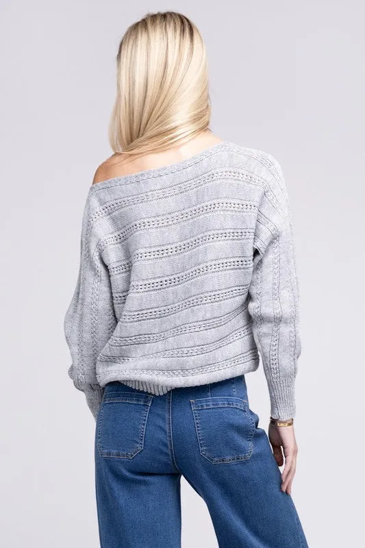 TEEK - Grey Boat Neck Cable Knit Sweater