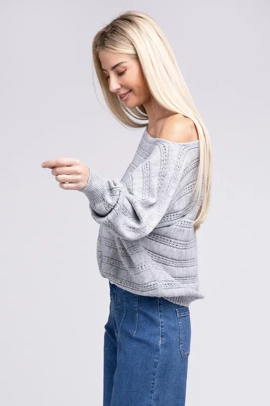 TEEK - Grey Boat Neck Cable Knit Sweater